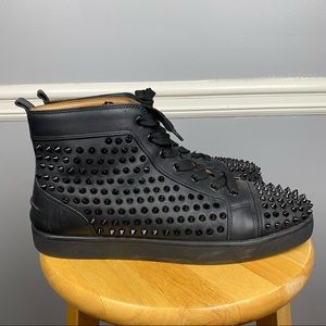 Christian Louboutin Mens 46 Louis Spiked Flat Fashion Sneaker Black High Top